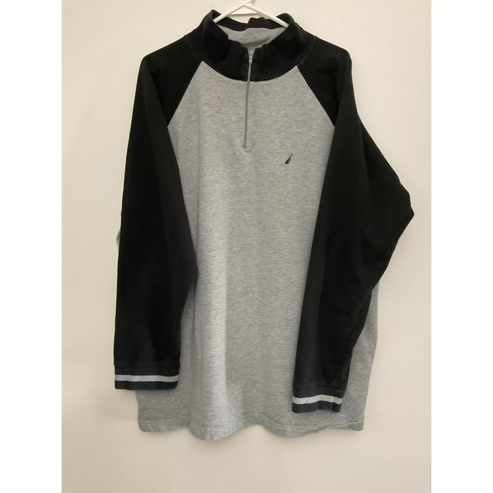 Nautica XXL Gray Black Quarter Zip Pullover Long Sleeve Sweatshirt